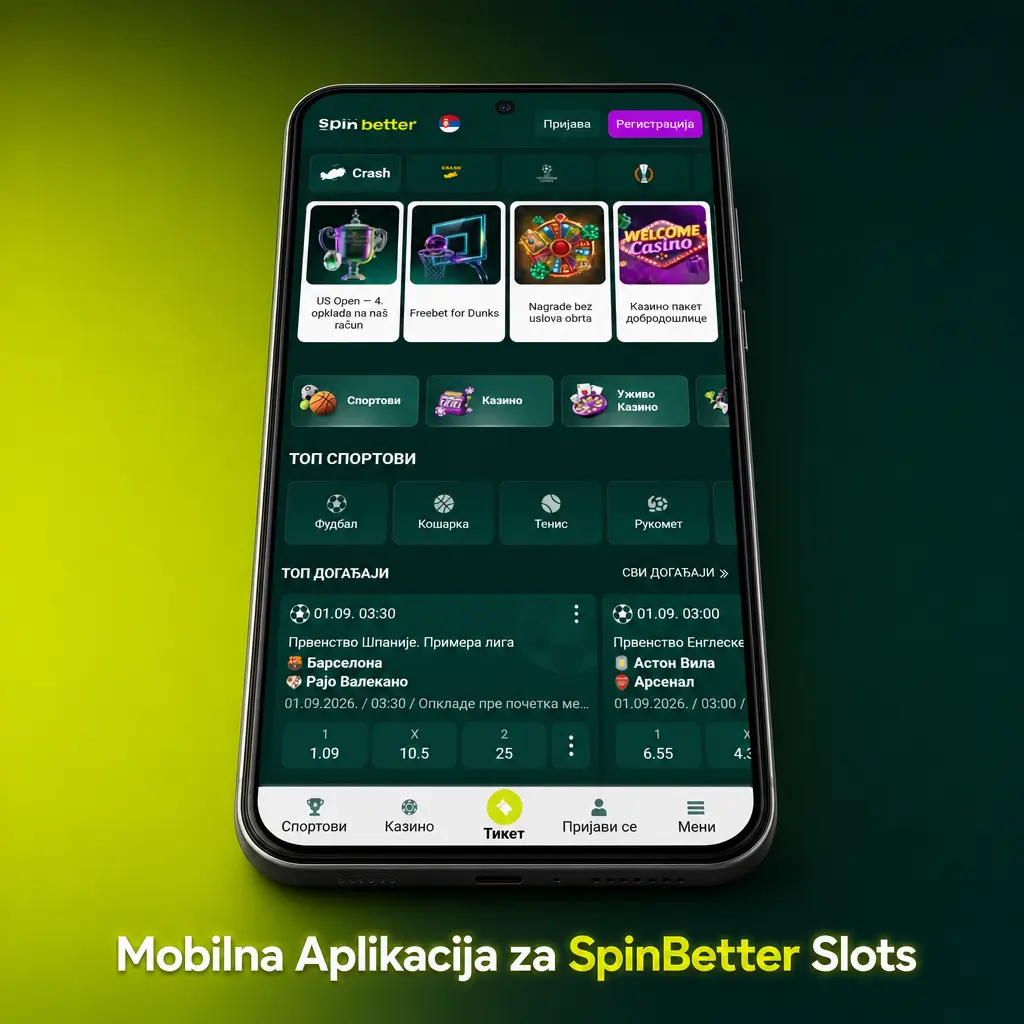 Mobilna aplikacija SpinBetter Slots za brz pristup igrama, jednostavan meni i igranje slotova na Android i iOS uređajima.