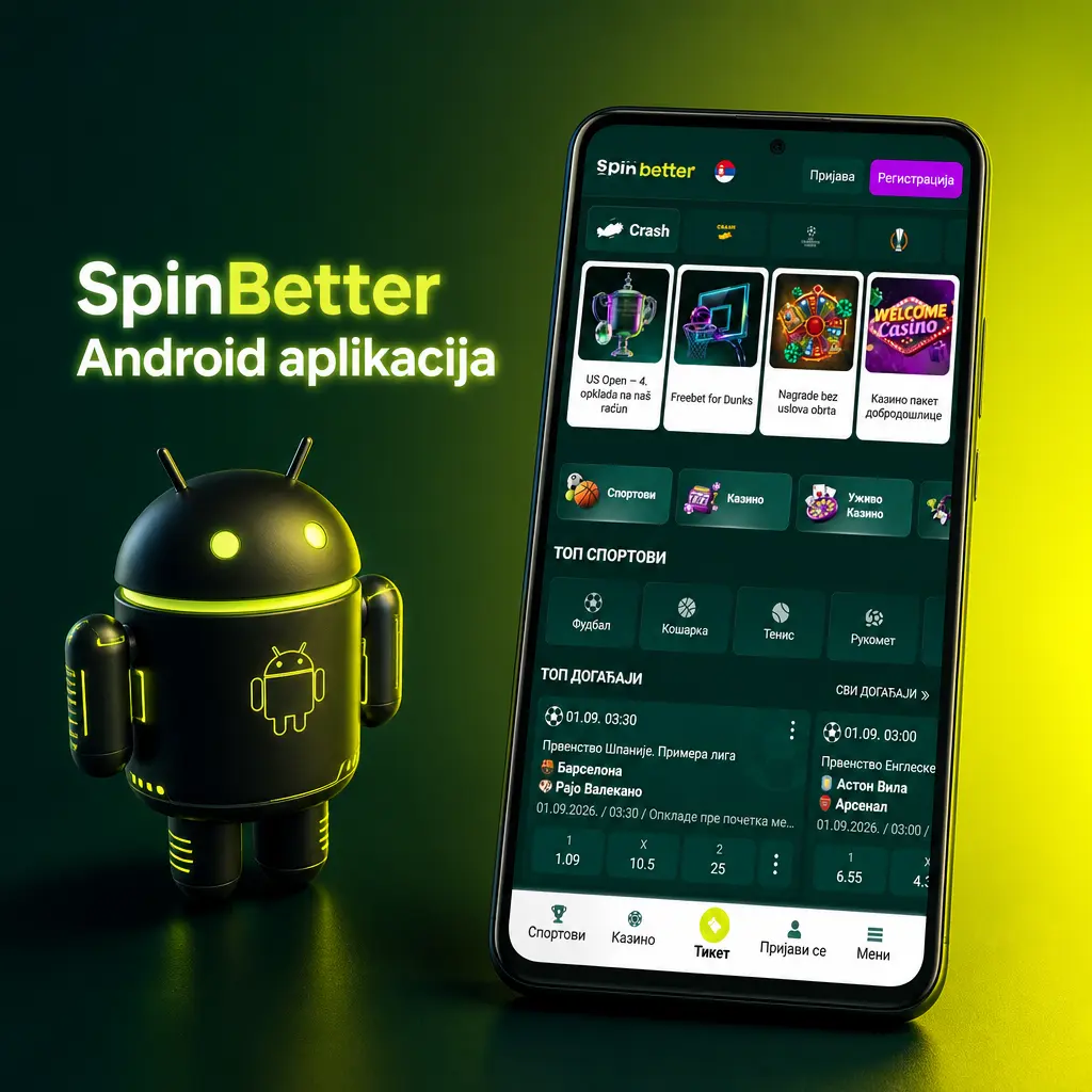 SpinBetter Android aplikacija za klađenje i kazino igre, besplatno preuzimanje za uređaje sa Android 7.0 i novije