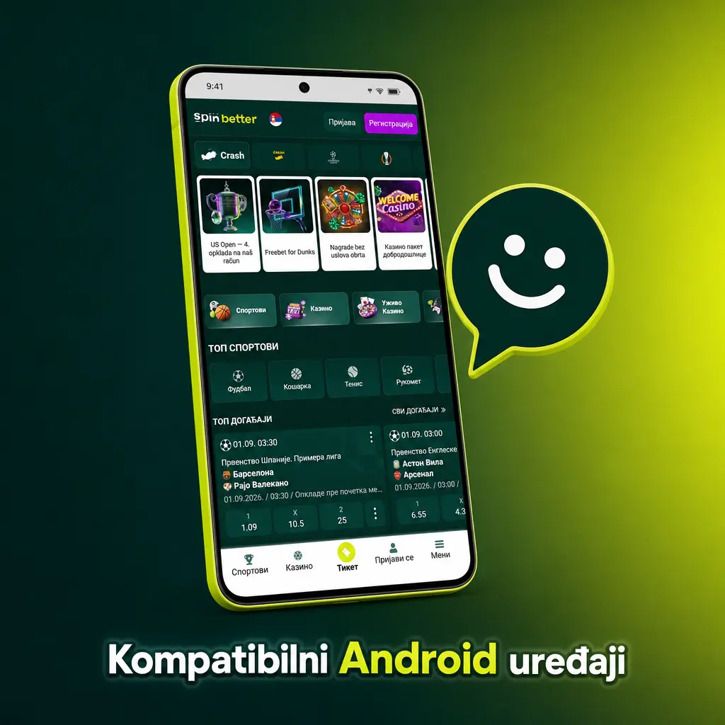 Kompatibilni Android uređaji za SpinBetter aplikaciju: Samsung, Xiaomi, Huawei, Motorola, OnePlus, Google Pixel i Honor modeli