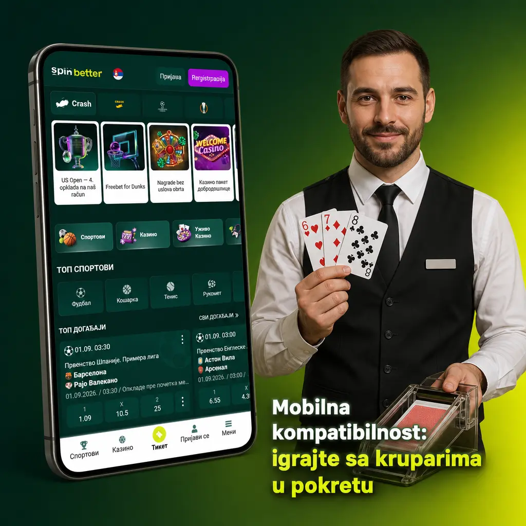 Mobilni interfejs live kazina na SpinBetter sa HD prenosom i chatom sa krupijeom, prilagođen za igru na dodir