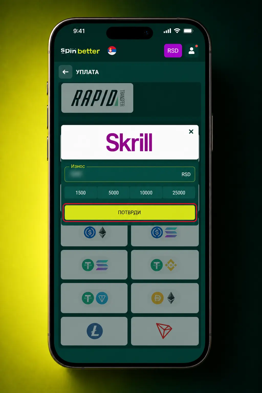 Uputstvo za uplatu preko SpinBetter aplikacije za korisnike u Srbiji korak po korak